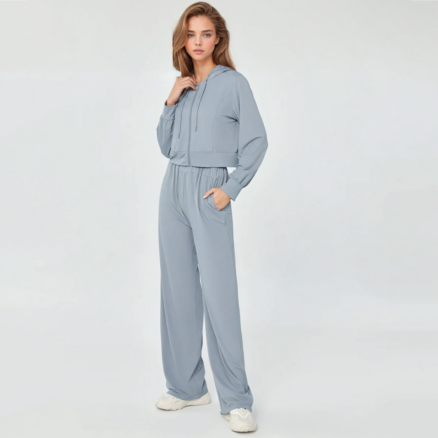 elea mesh joggers set in sky blue
