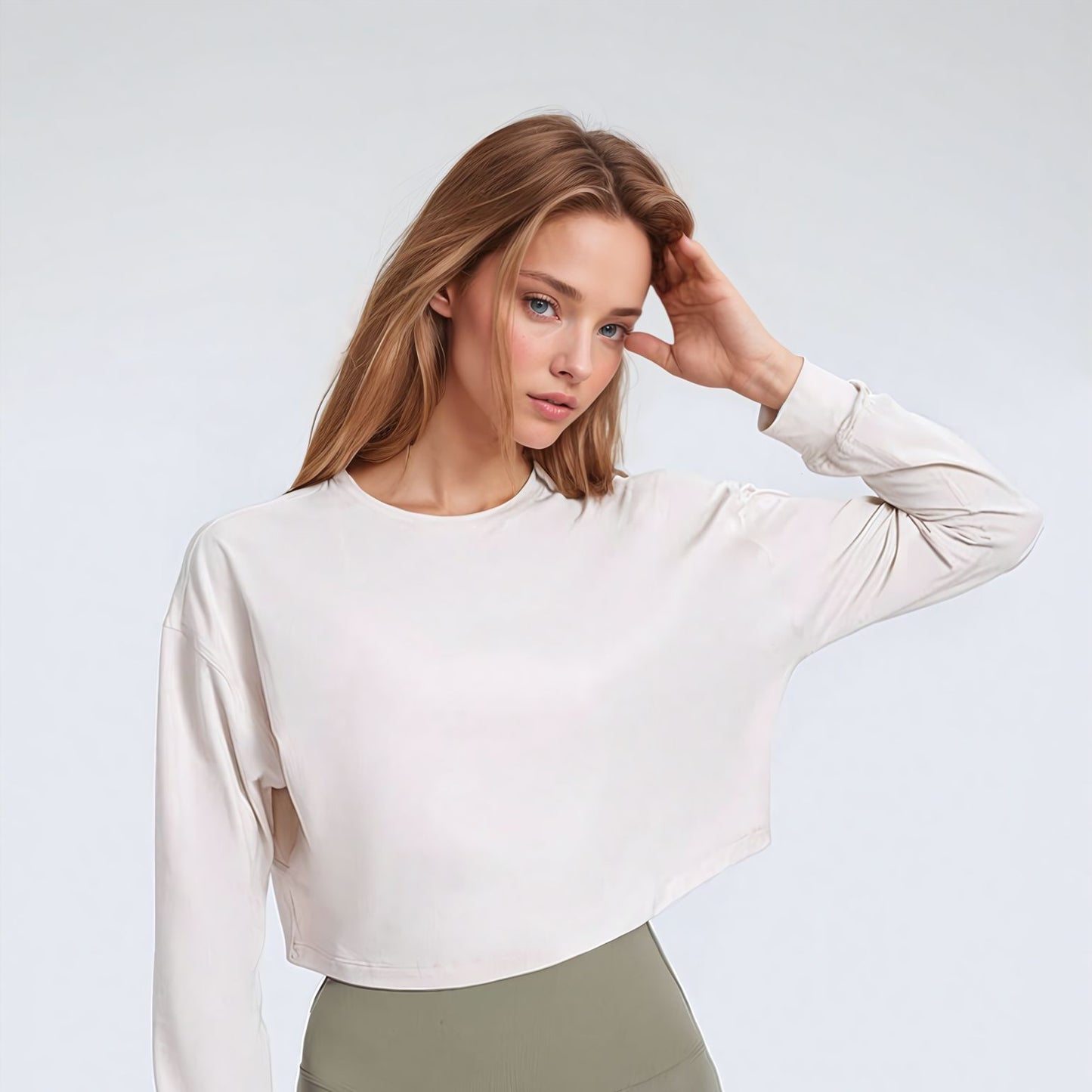 Jacquard Long Sleeve Crop T-shirt