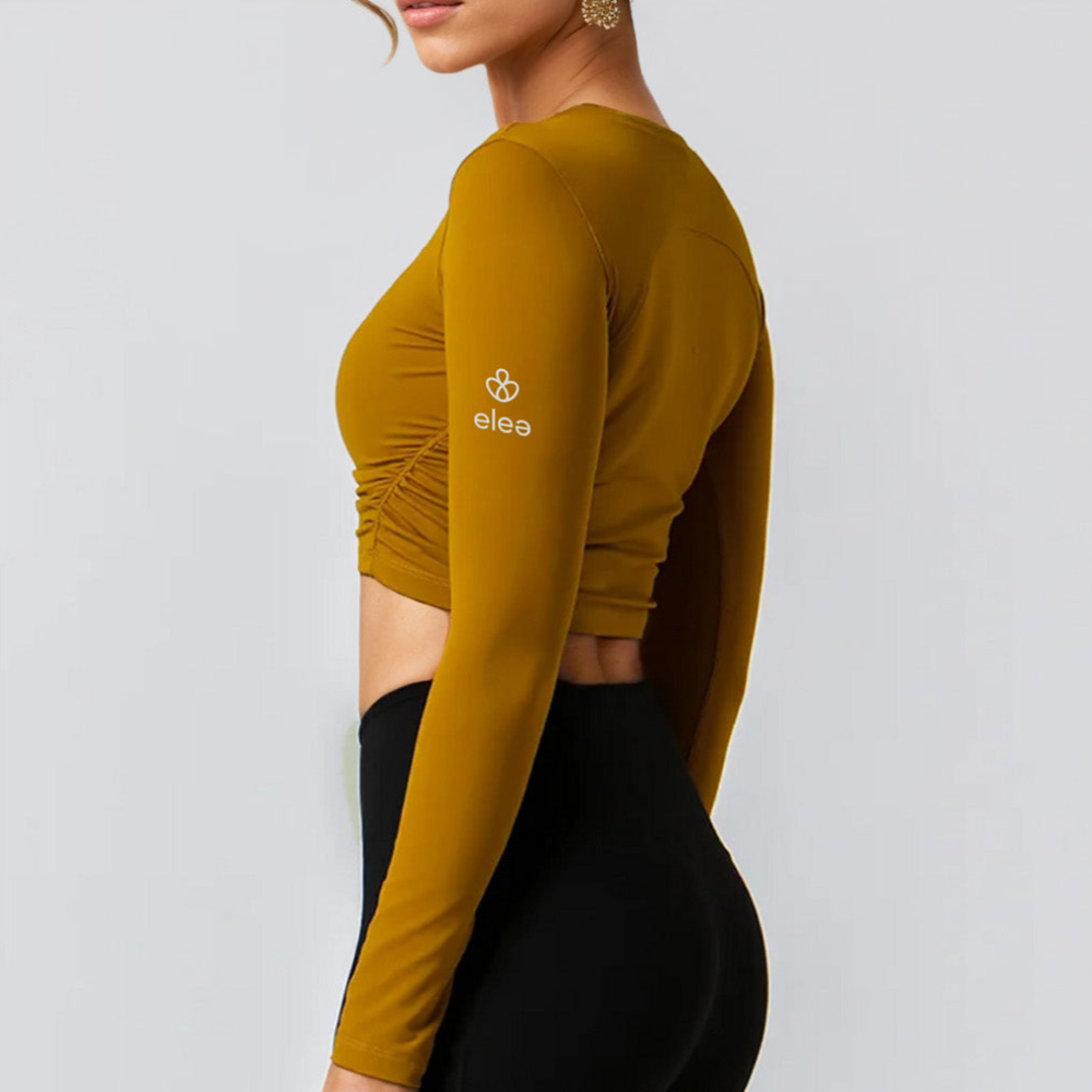 Long Sleeve Gathered Cropped T-Shirt
