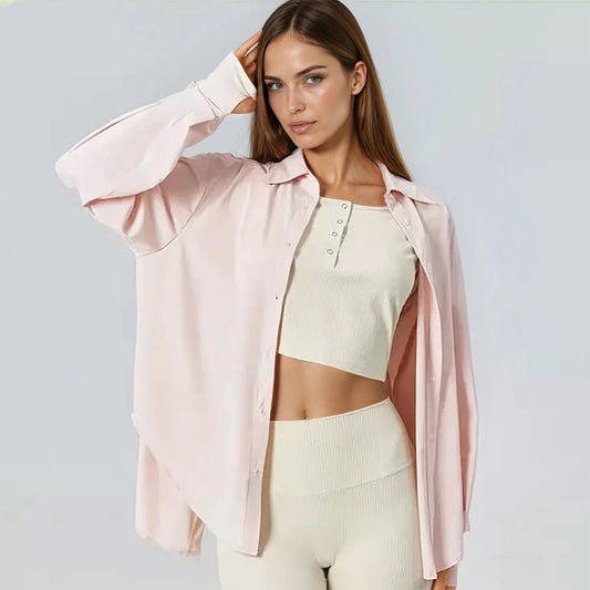 Pink Button Long Sleeve Shirt YC226