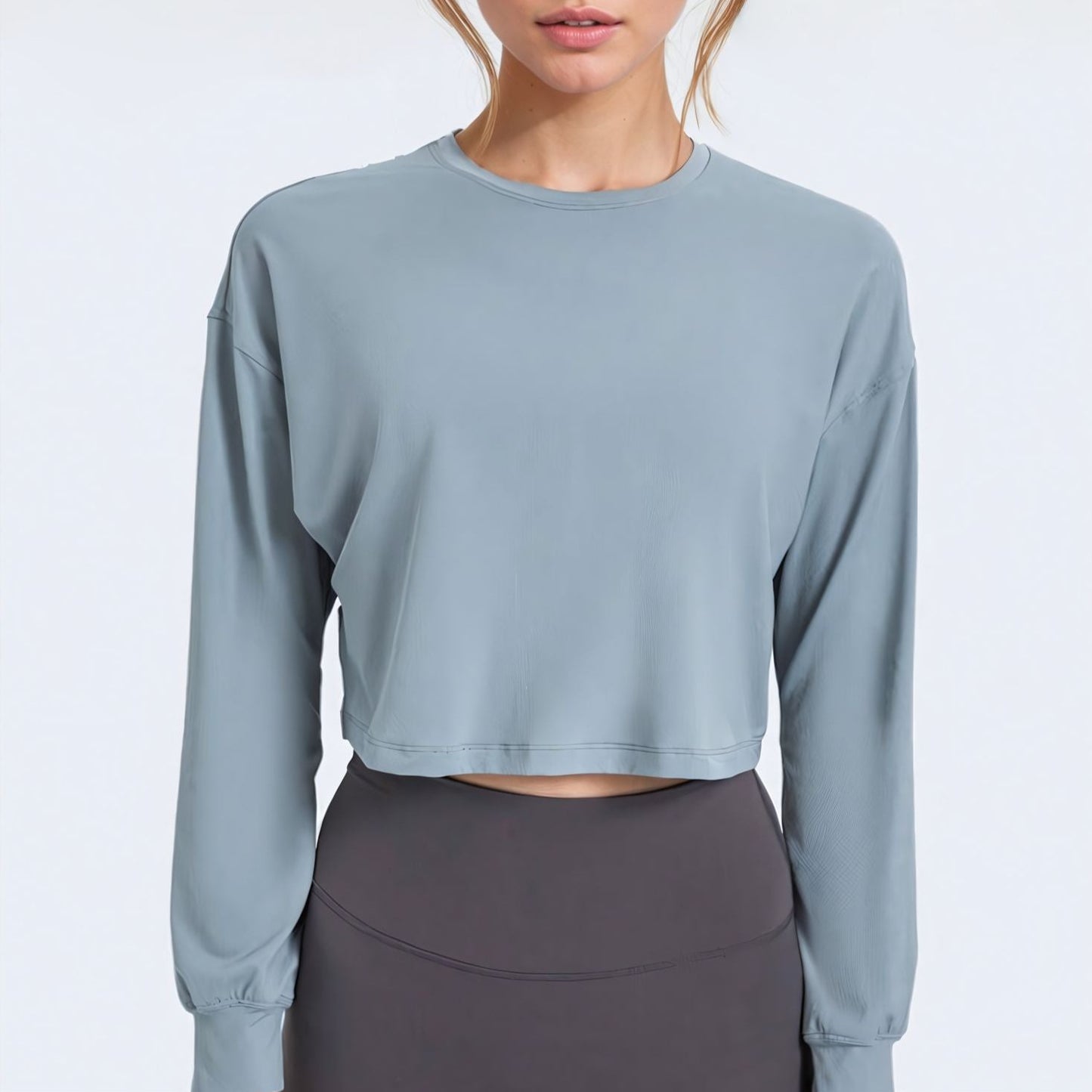 Jacquard Long Sleeve Crop T-shirt
