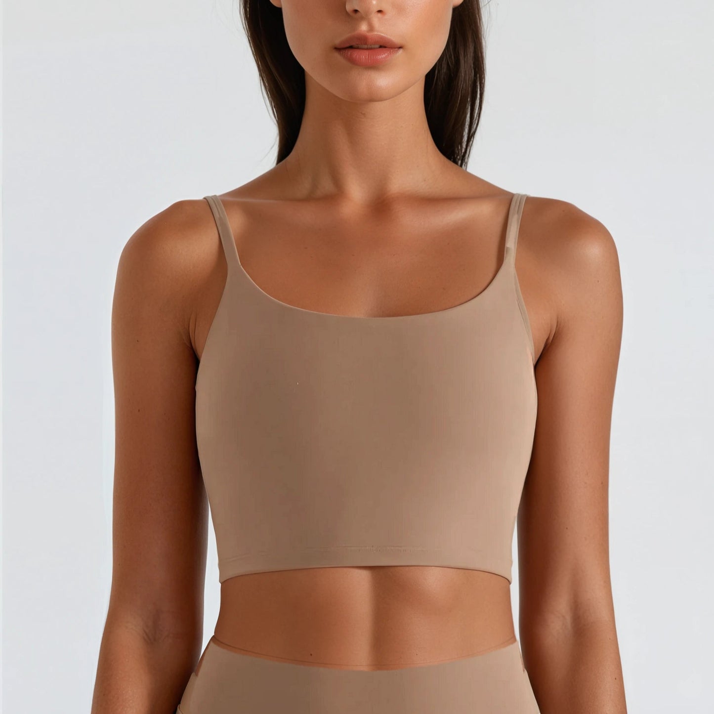 elea spaghetti strap crop top nude cacao