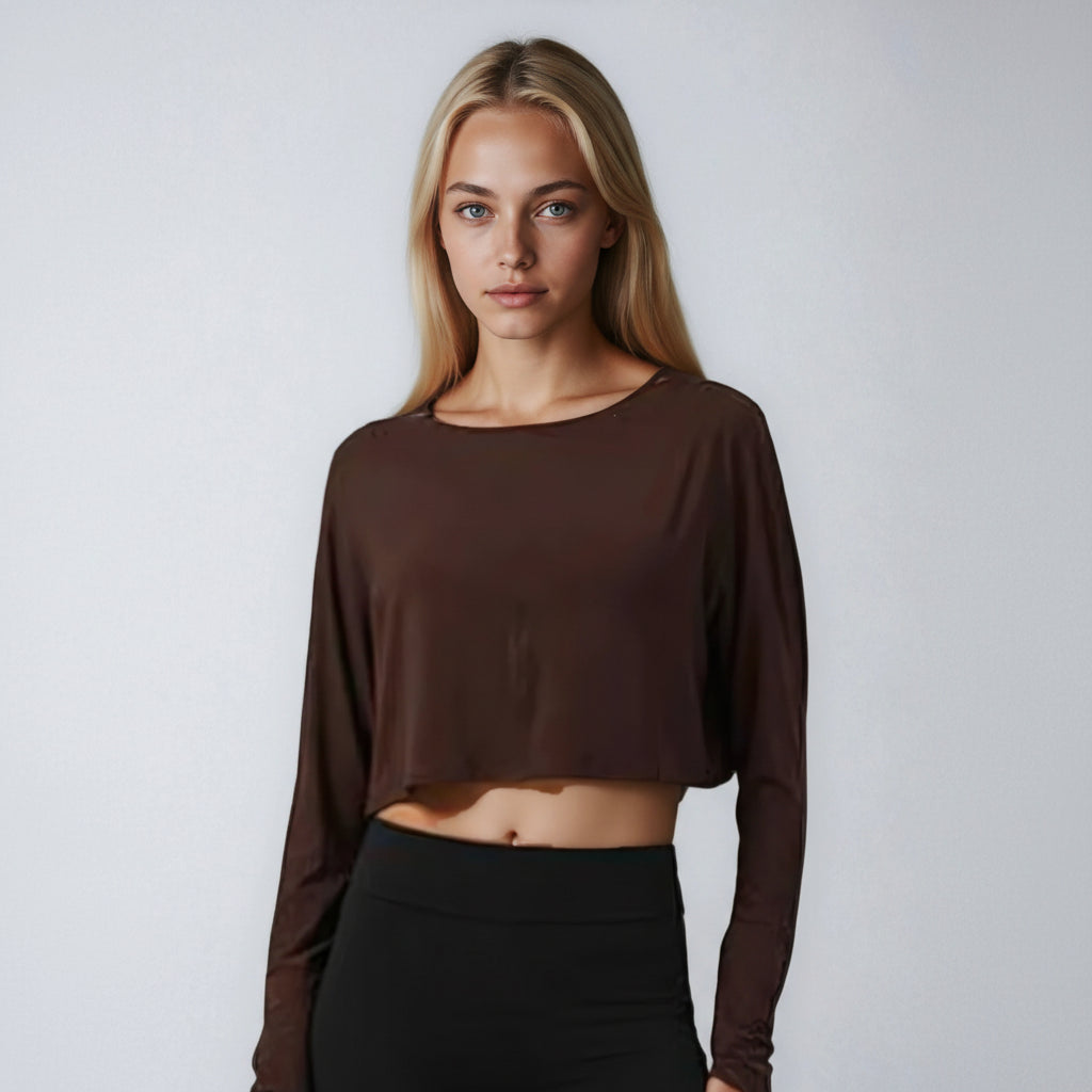 softest crop long sleeve tshirt coffee brown