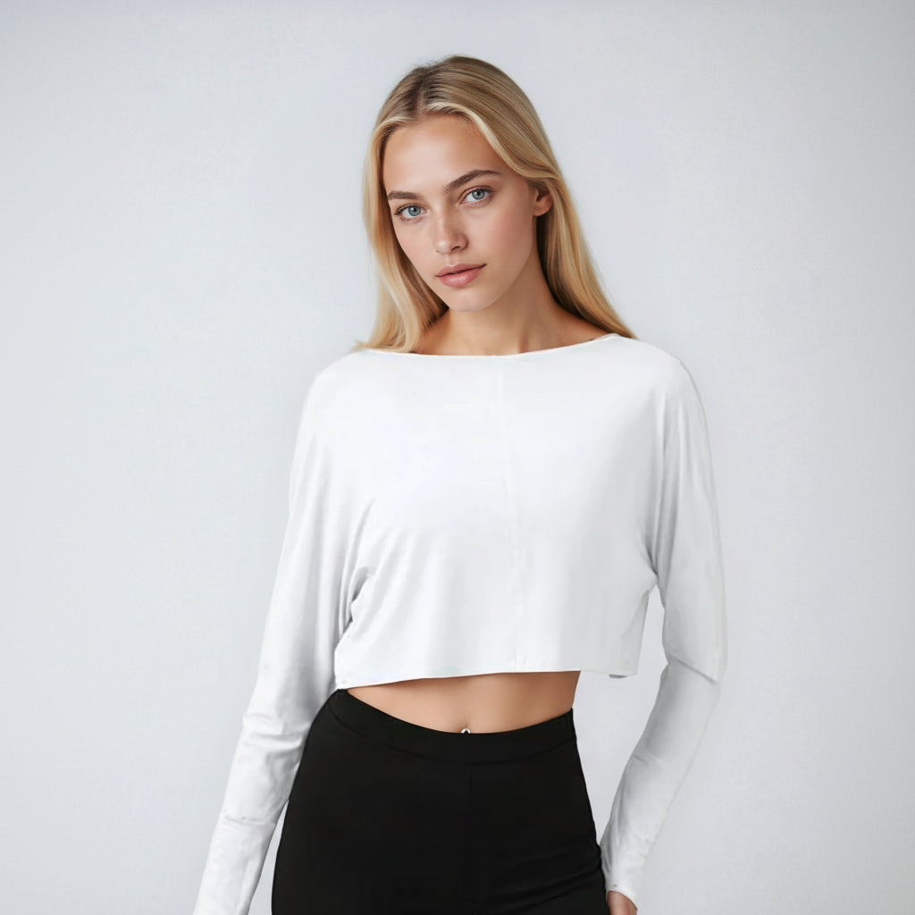 softest long sleeve crop tshirt in white