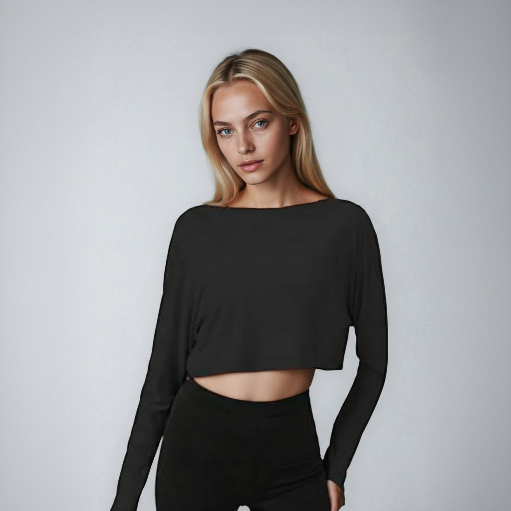softest long sleeve cropped tshirt in black black