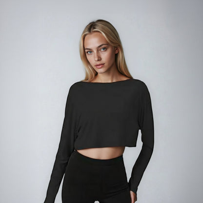 softest long sleeve cropped tshirt in black black