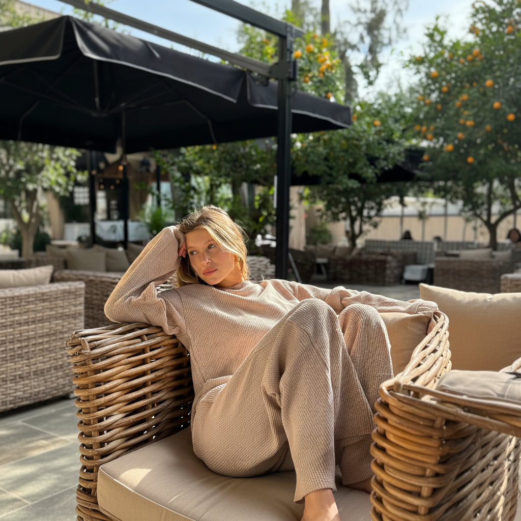 wide leg waffle joggers